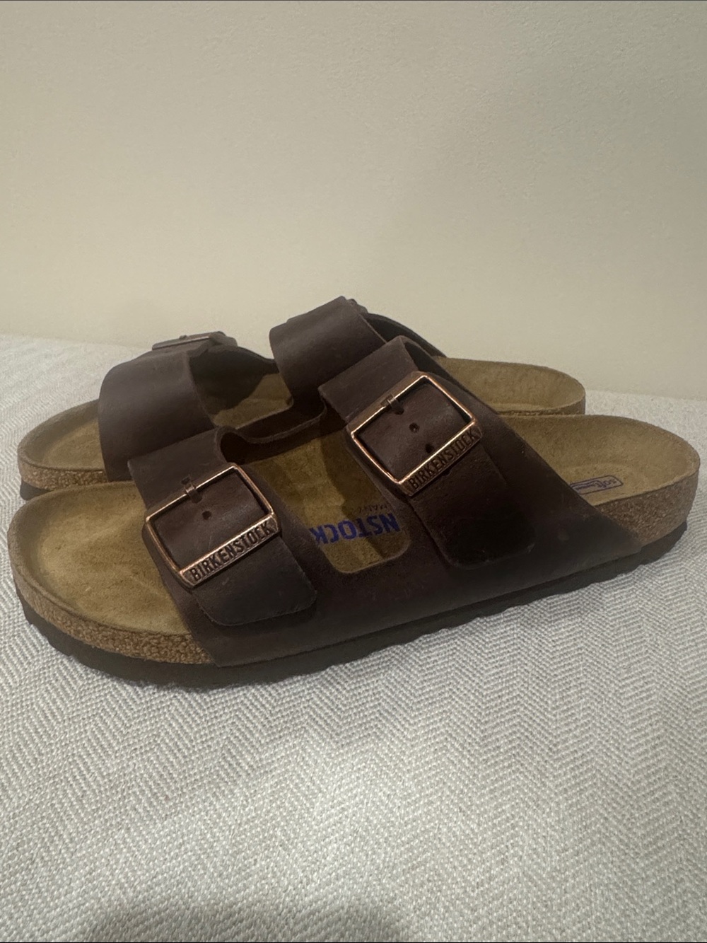 New Birkenstock Men’s Dark Brown Ouled Leather Arizona Soft Footbed Sandals
